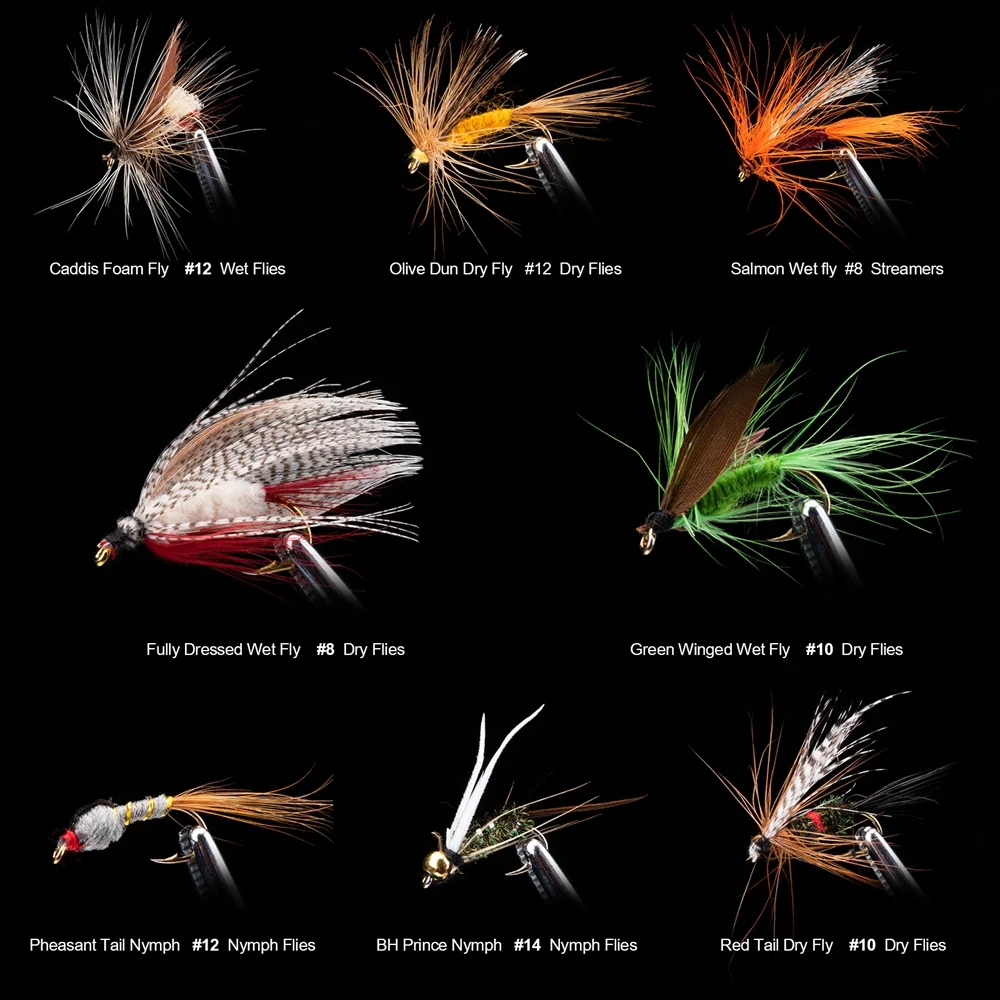 Goture 76-100pcs Fly Fishing Lures Dry Wet Nymph Flies Artificial Bait Hook Trout Fishing Tackle  Fast Delivery