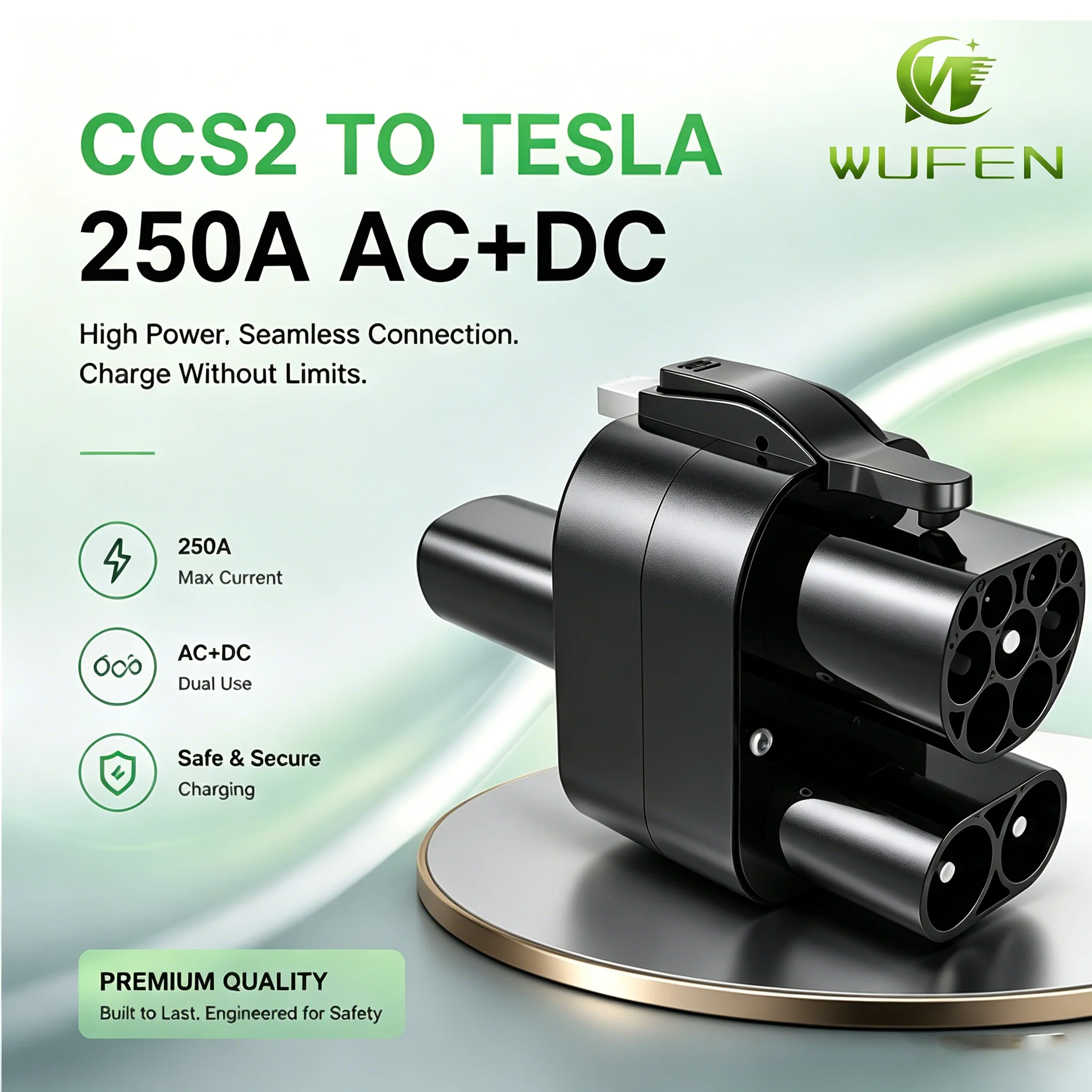 

WUFEN 250A CCS2 TO NACS AC+DC Fast Charger Adapter 250KW EV Charging Converter for Tesla Model 3 Y S X，Cannot use Cybertruck