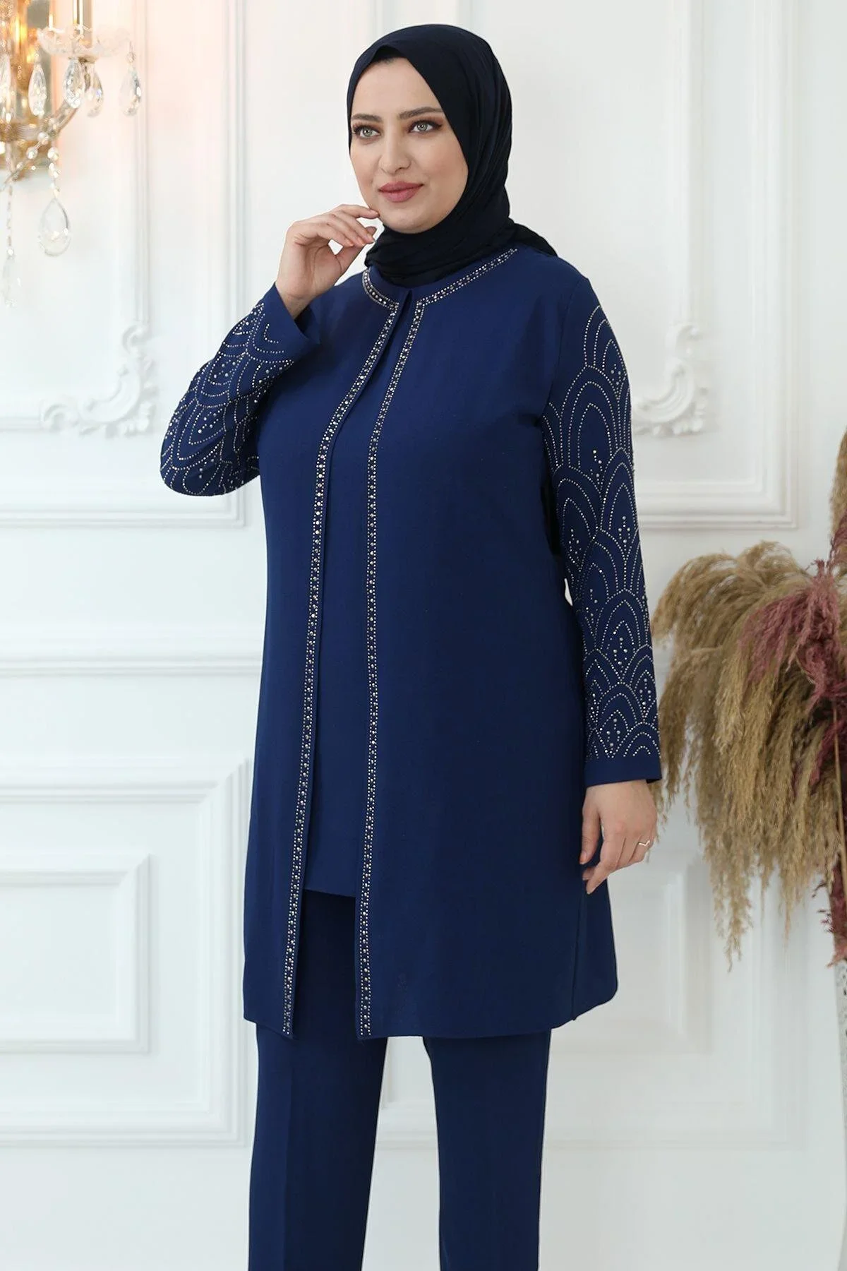Muslim Dress Stone Embroidered Double Hijab Suit Evening Dress Hijab Plus Size Maxi Kaftan Dresses for Women Turkey Dubai
