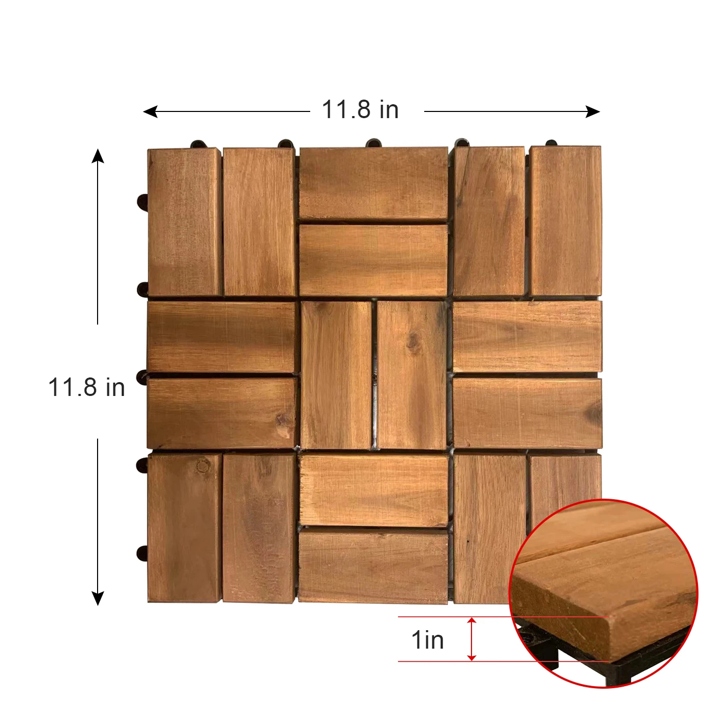 12 in. x 12 in. Square Acacia Wood Interlocking Flooring Tiles Striped Pattern Brown 18 Slats (30-Pack)