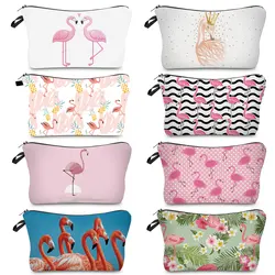 Mallette à cosmétiques à imprimé floral pour femme, trousse de toilette, trousse de maquillage, petit animal mignon, cadeau pour enseignant, évaluation de voyage en plein air, azole, flamant rose