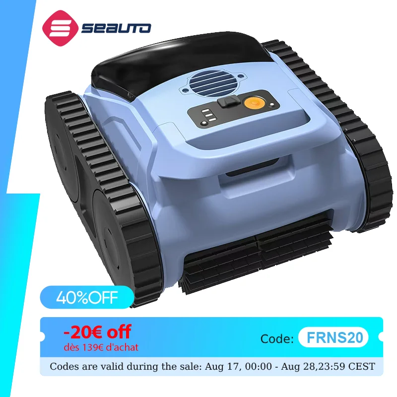 Seauto SAT20/SAT20pro Pool Vacuum 150 Mins Running Up to 2000 Sq.ft., 45,000Pa Powerful Suction, Wall-Climbing for Above/in Ground Pools