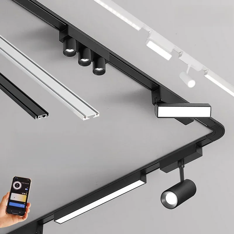 6MM Smart Tuya Zigbee Magnetisch Spoorlicht Dimbaar 48V Ultradunne Rail Opbouwmontagesysteem Zwart Wit Slanke Magneet Spoorlamp - afbeelding 2