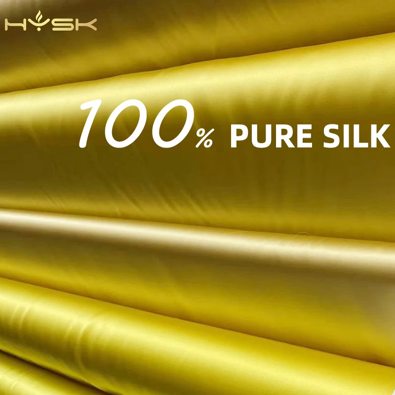 HYSK pure 100 silk satin fabric multicolor yellow solid dye luxury chinese Canary orange heavy real silk DIY vegan double sided