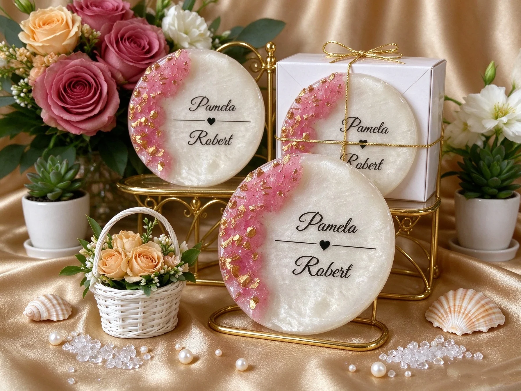 Personalisierter Epoxy Kühlschrankmagnet Hochzeitsgeschenk, Wedding Favors Gold Flake Fridge Magnet, Bridal Shower Gastgeschenke