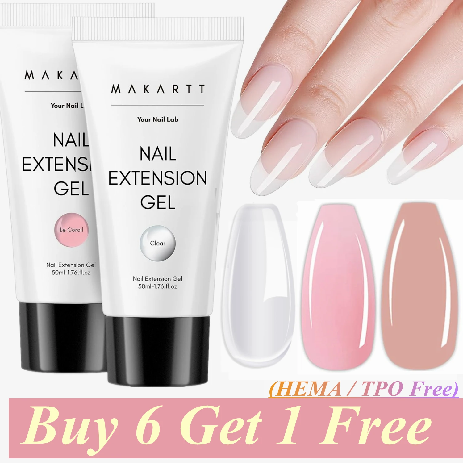 

Makartt Poly Nails Acrygel , 50g Clear / Pink / Nude Nail Extension Gel Glitter Builder Nails Gel For Trendy DIY Nail Art Polish