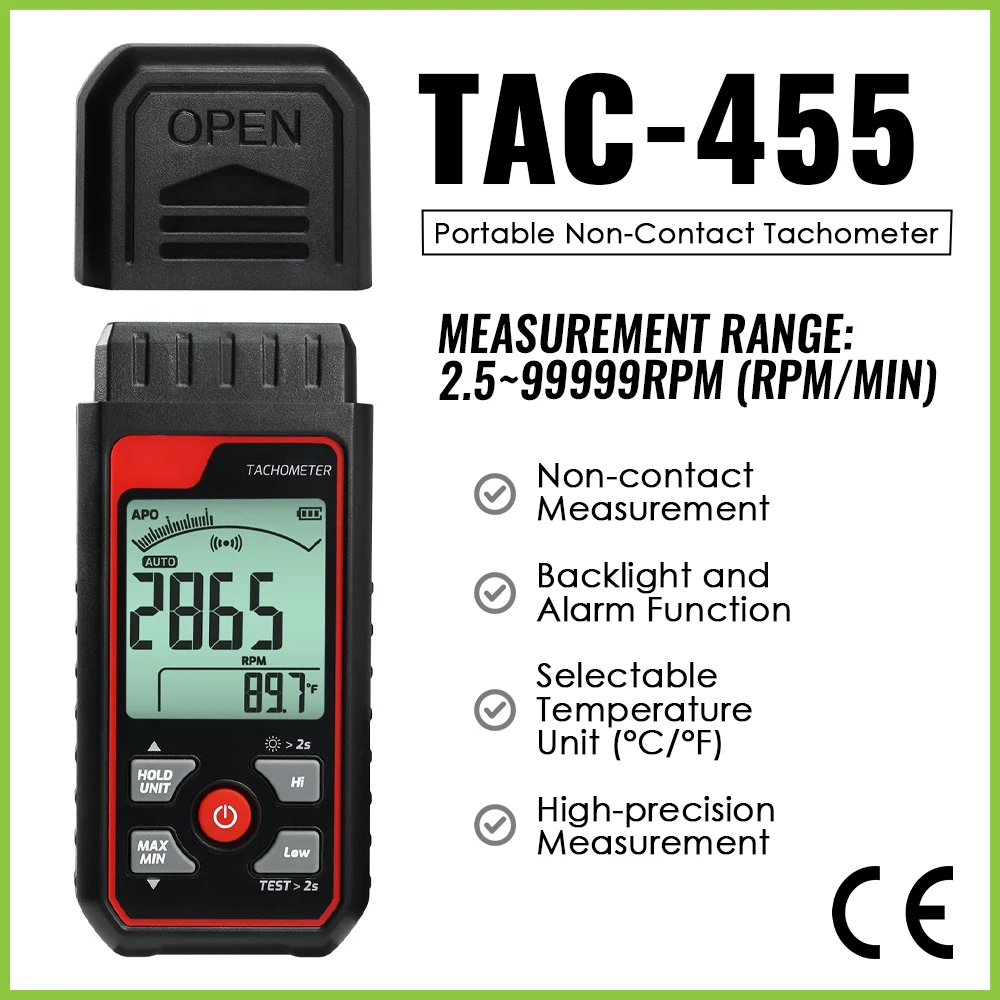 

High-precision New Non-Contact Tachometer 2.5~99999RPM with Colored Backlight Analog Bar Scale Alarm Function for Automotive
