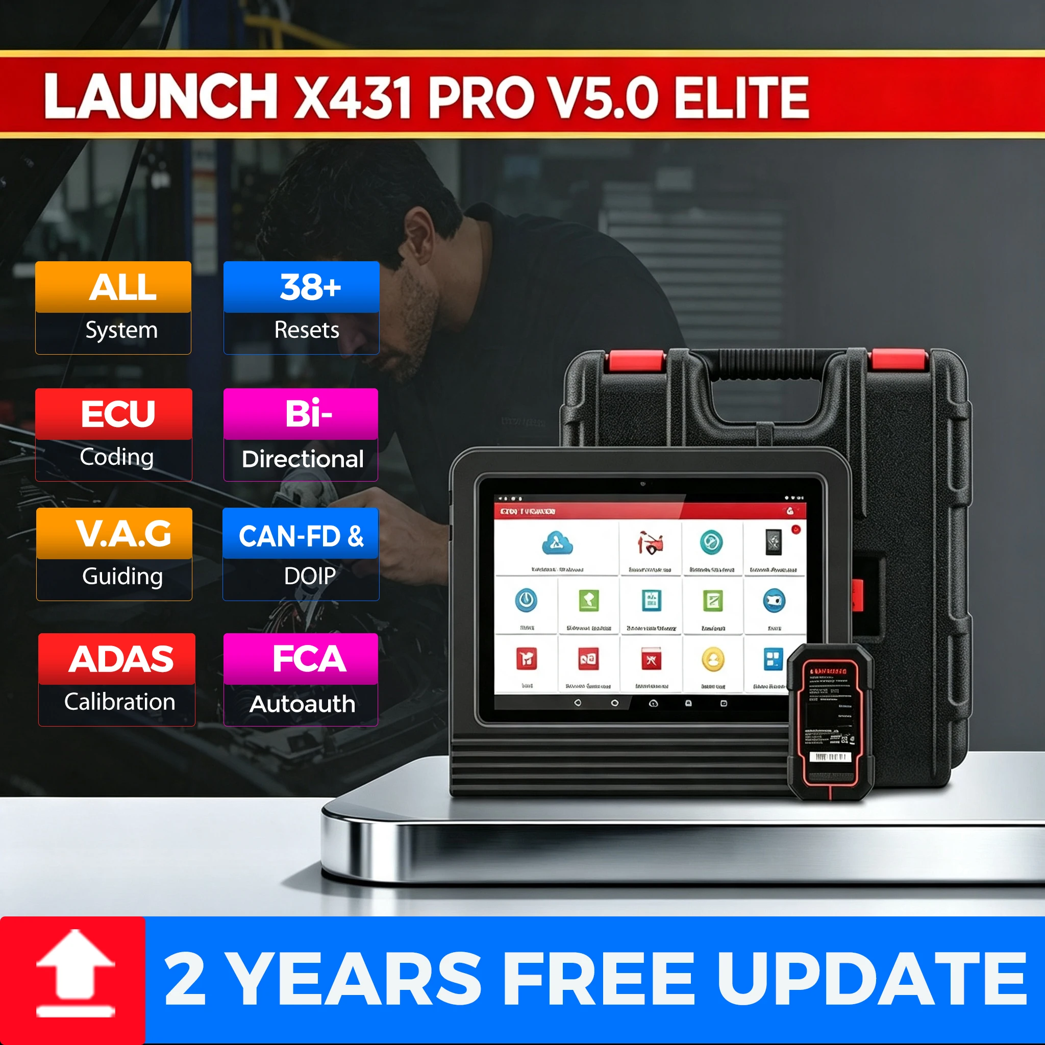 LAUNCH X431 PRO V5.0 Professioneller OBD2-Scanner Vollsystem-Diagnosegerät für Kraftfahrzeuge 40+ Service-Reset Funktionen Bidirektionaler Aktiver Test ECU-Codierung CAN FD FCA Auto-Diagnosescanner 2