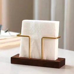 Solid Wood Tissue Holder Desktop Organizer Tableware Gold Metal Napkin Tissue Case for Hotel Restaurant Decor Kitchen Accessorie