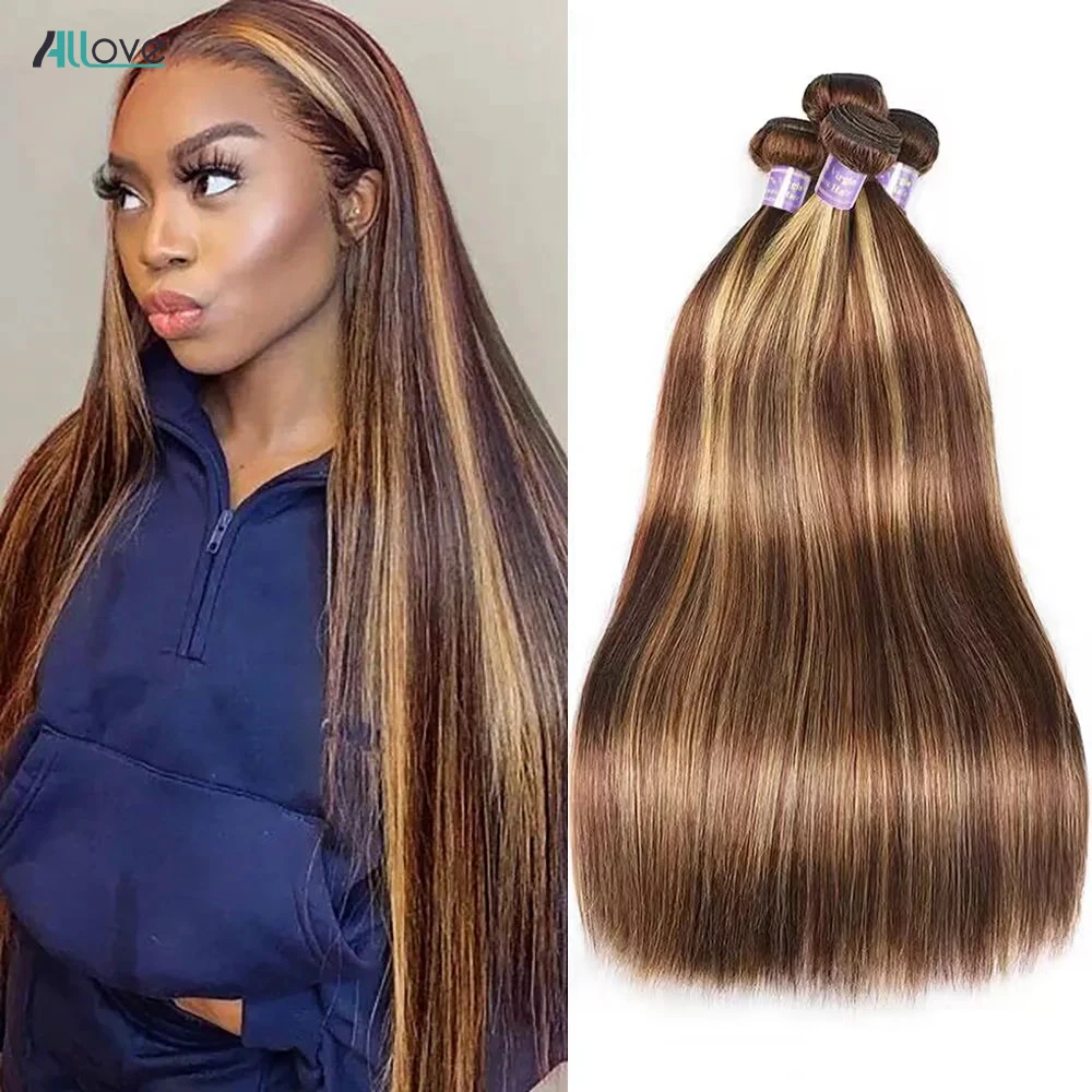 Allove Highlight Bundles 32 Inch Human Hair Bone Straight Bundle 4 27 Colored Ombre Honey Blonde Brazilian Remy Hair Extension