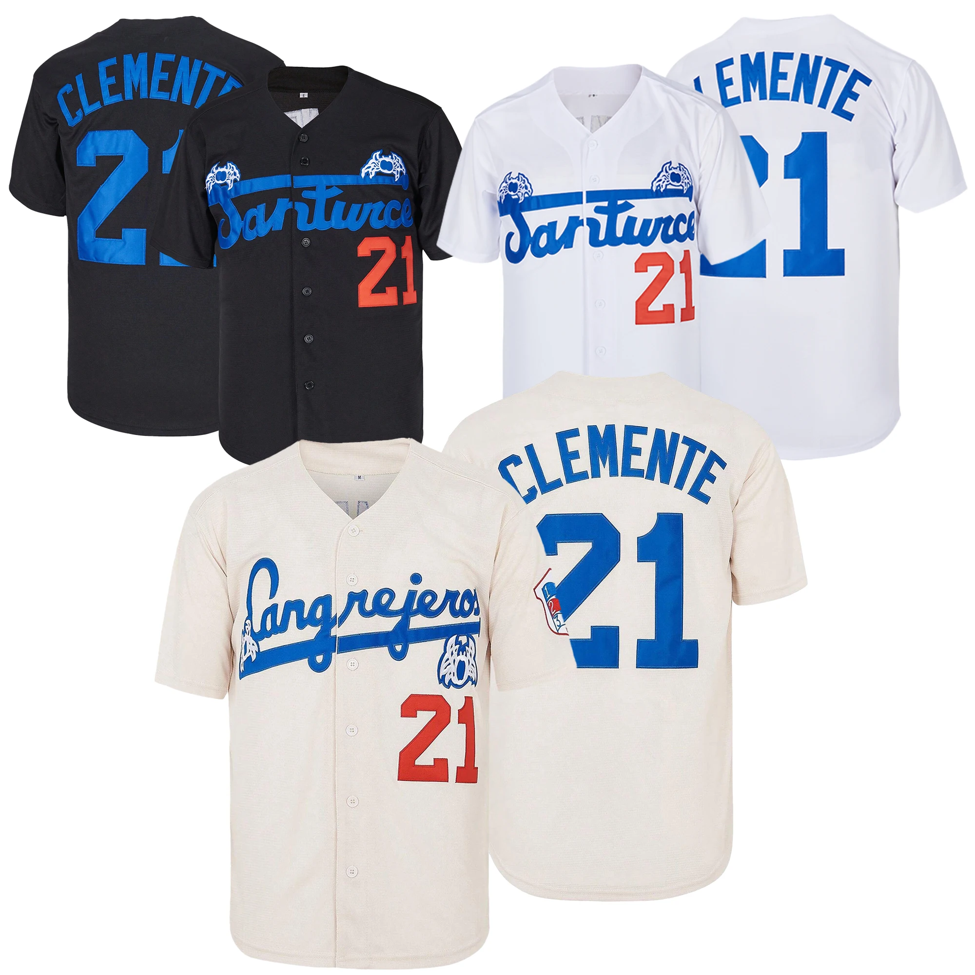 Men's Santurce Crabs #21 Roberto Clemente Baseball Jersey, Letter Embroidery Souvenir Jersey,Training Match Sports Shirt