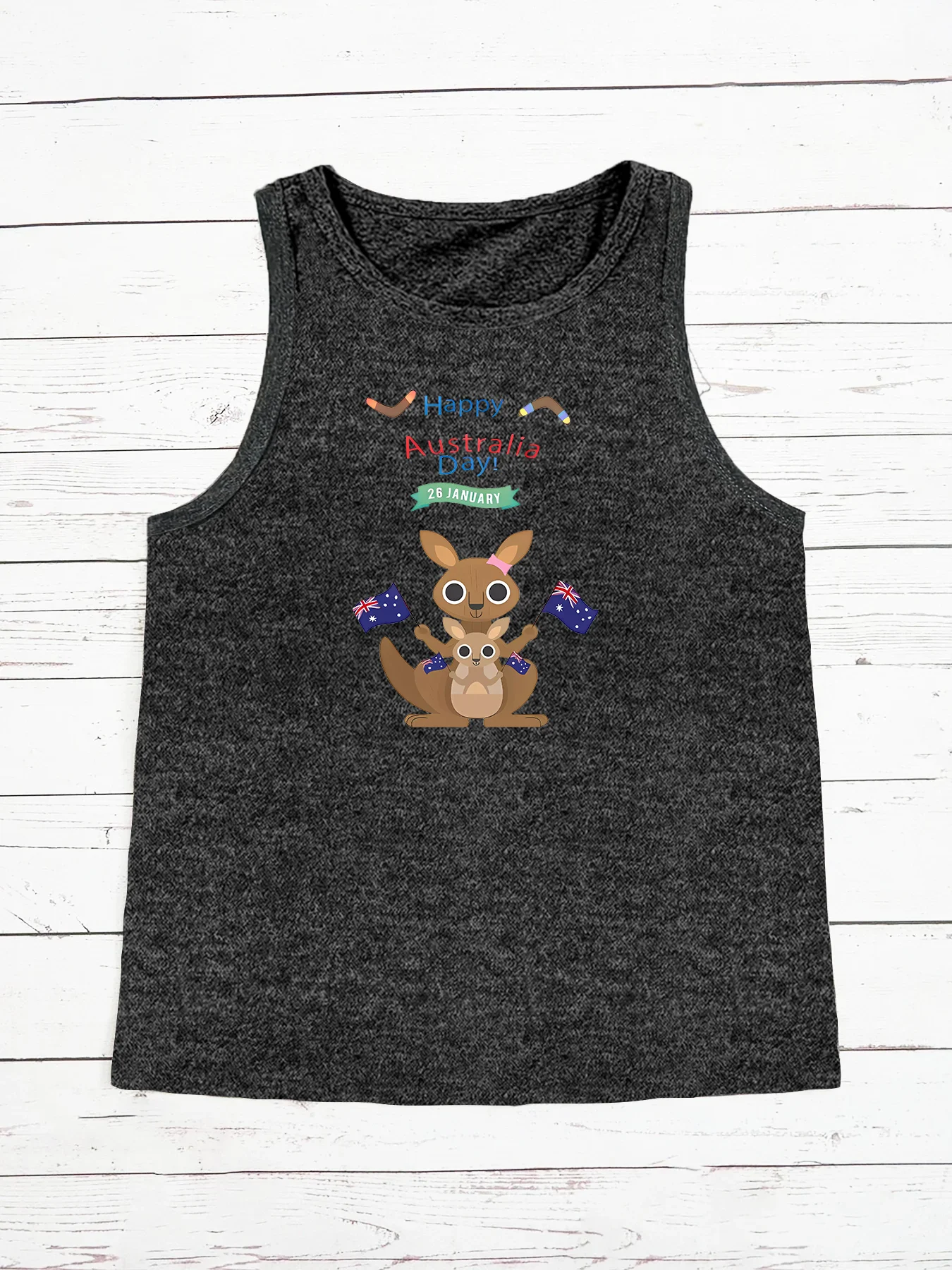 Happy Australia Day 26 January Kangaroo Print Fashion Funny Sports Women's Tank Top Loose O Neck Sleeveless Casual Tank