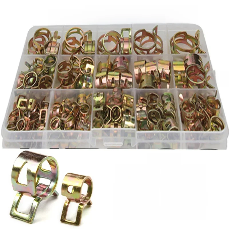 75/100/155 pièces Clips à ressort pour voiture camion, huile de carburant, tuyau d'eau, Kit d'assortiment de fixations de serrage