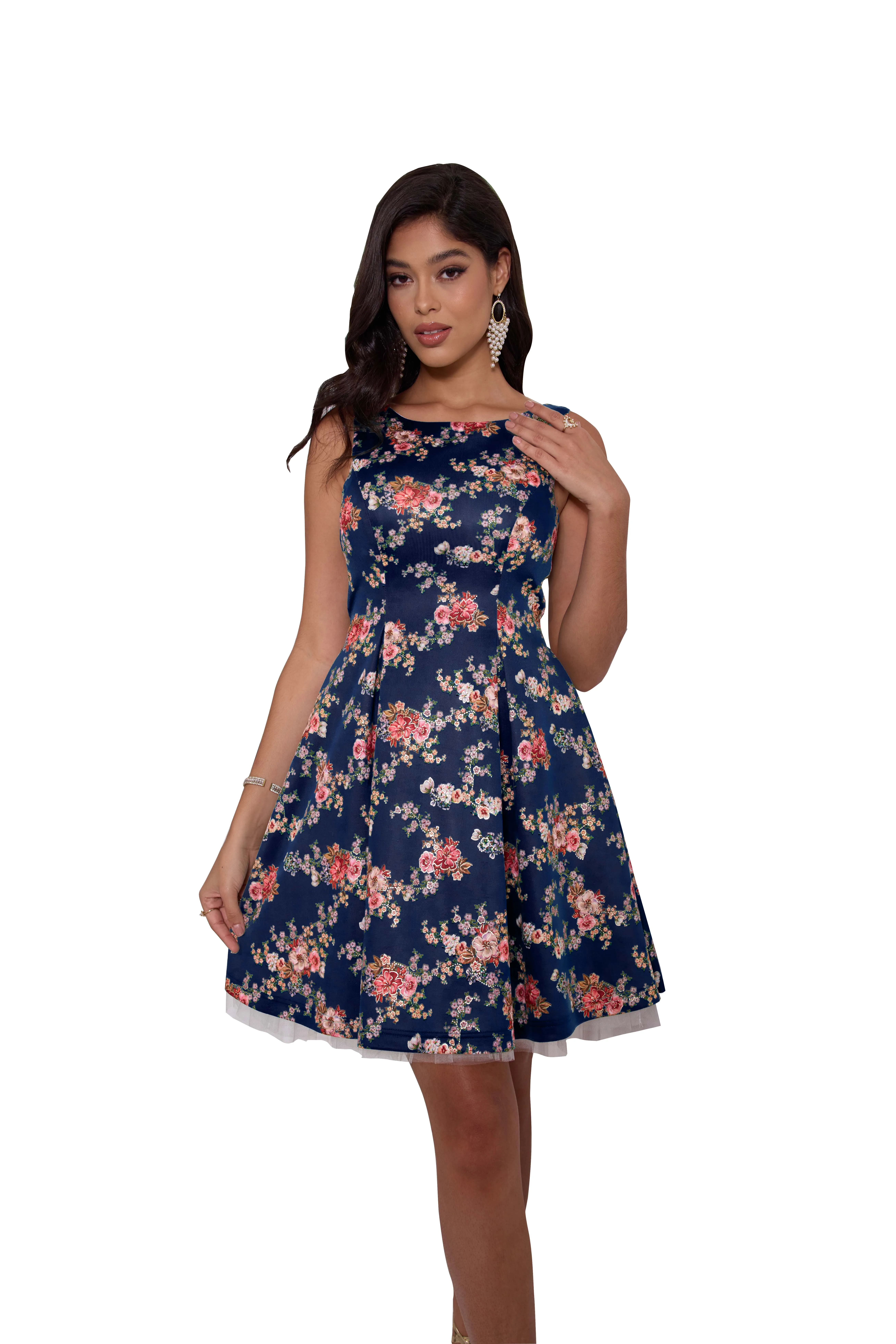 

Angel-fashions женское платье для чаепития, винтажное свободное платье без рукавов с цветочным принтом, торжественное коктейльное платье миди, свадебное платье для гостей