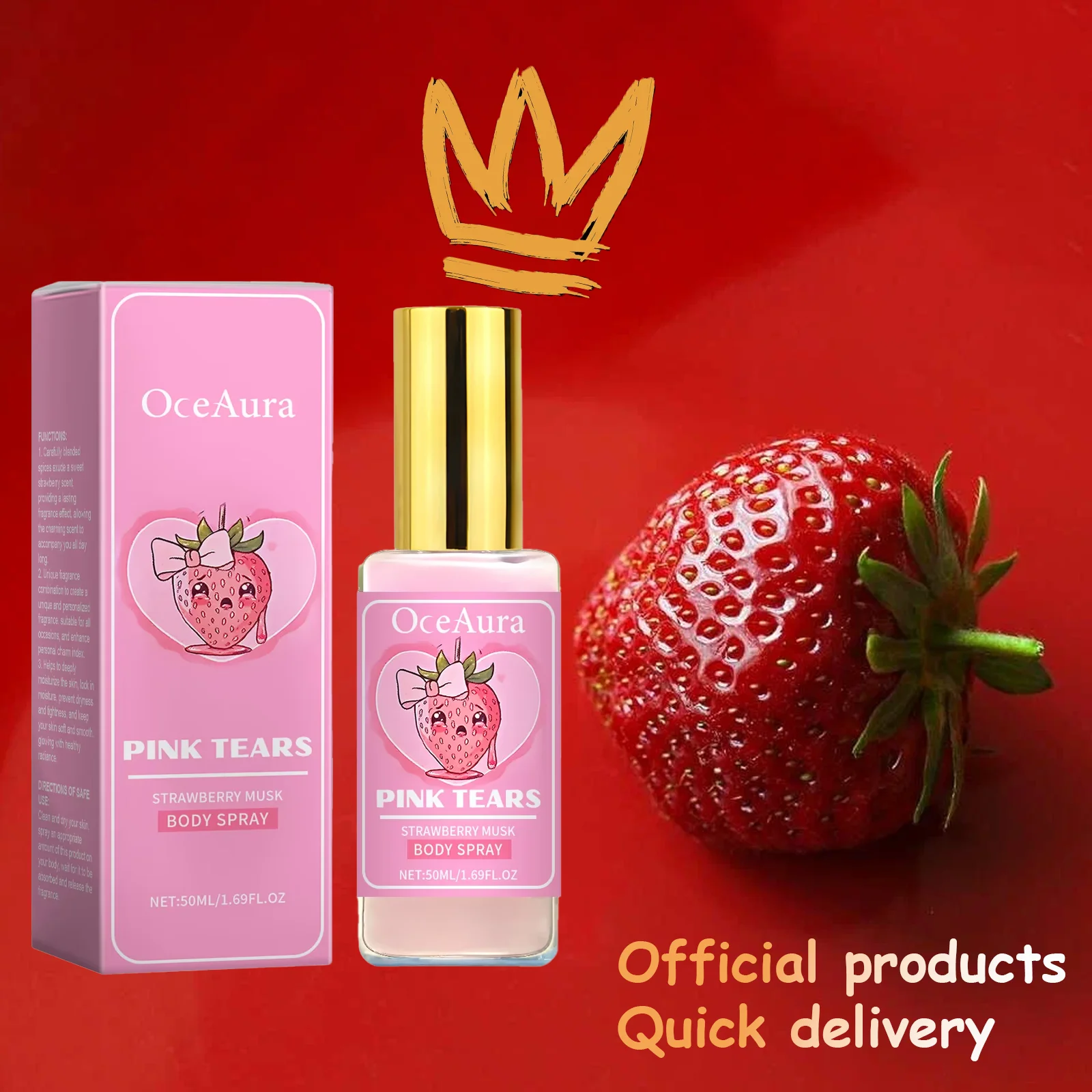 

Освежающий увлажняющий и питательный спрей для тела OceanAura Strawberry Musk с ароматом клубники и мускуса для всех типов кожи, 118 мл
