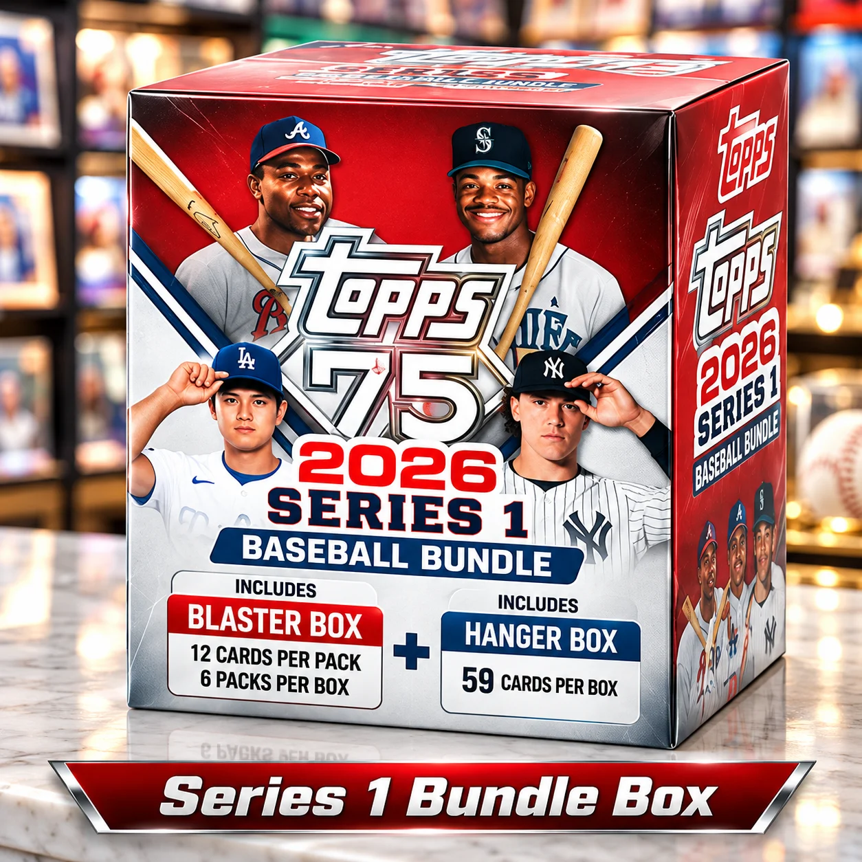 2026 Topps Series 1 Baseball Blaster Box With 2026 Topps Series 1 Baseball Hanger Box, 131 Cards MLB Baseball Trading Cards Bundle, Look for 10 Stars of MLB or Titans of the Game Inserts, 2 Spring Training And 2 Diamante Foil Parallels on Average