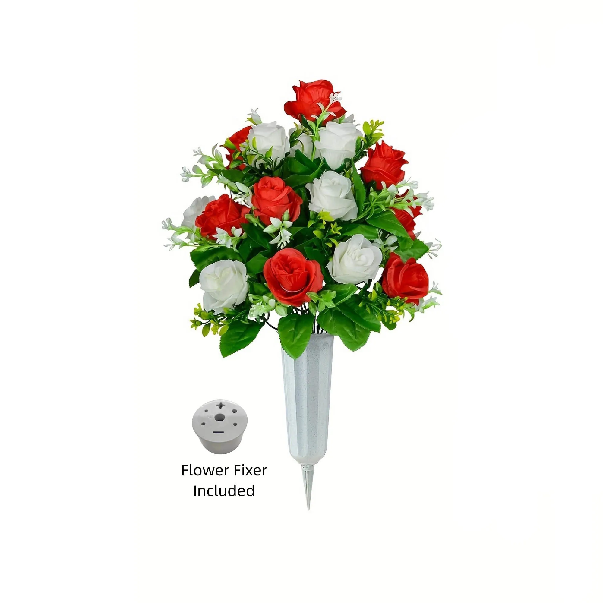 1pc Cemetery Memorial Artificial Flower Silk Rose Bouquet with Vase Sympathy Fake Floral Grave Funeral Deco Multicolor