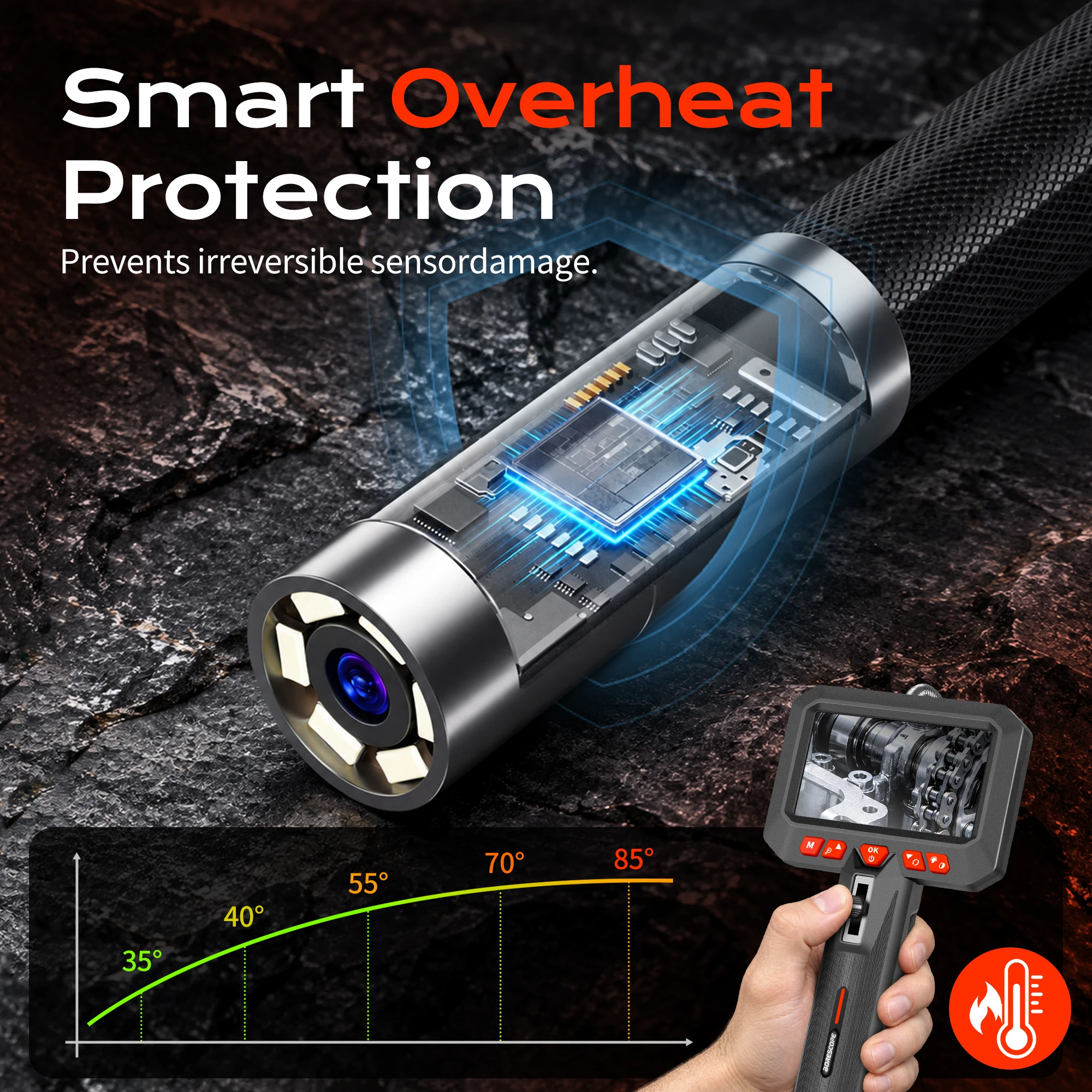 1080P HD Two-Way Articulating Industrial Endoscope Camera, Steering Borescope with Light for Automotive Engine HVAC, 1m 3.3ft