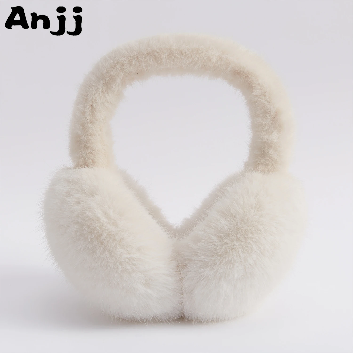 

Anjj 2024 New Hairy Earmuffs High-End Fashion Cute Beige Faux Rabbit Fur Ear Muffs Winter Popular Accessories