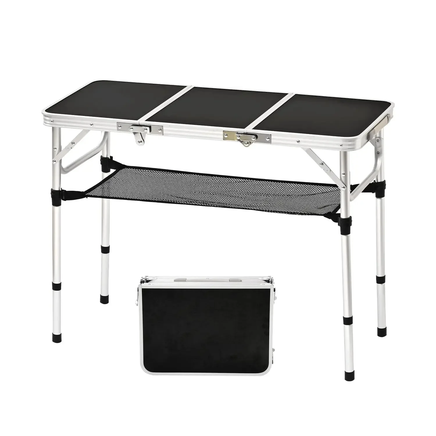 Table de pique-nique pliante à trois volets, Table de Camping légère et Portable en aluminium avec hauteurs réglables pour barbecue d'extérieur dans le jardin
