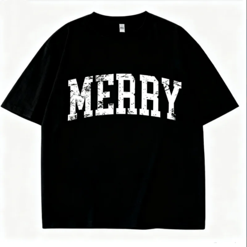 เสื้อยืดโอเวอร์ไซส์ลำลองพิมพ์ลายตัวอักษรวินเทจลายคริสต์มาส 100% ผ้าฝ้าย สำหรับผู้ชายและผู้หญิง แฟชั่น สวมใส่สบาย แขนสั้น
