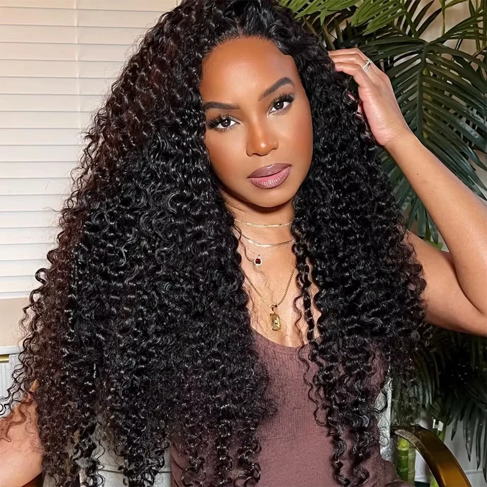 13x6 Glueless Wig Human Hair 250% Remy Kinky Curly Brazilian Pre Plucked Glueless Wigs For Women 7x5 Lace Closure Wigs with Drawstring Fit-Lock