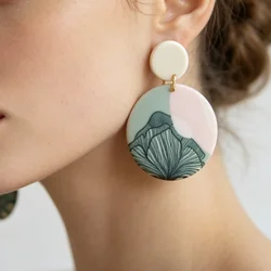 Artsy Floral Line Drawing Polymer Clay Earrings Modern Minimalist Sage Green Pink Dangles Aesthetic Botanical Illustration Jewel