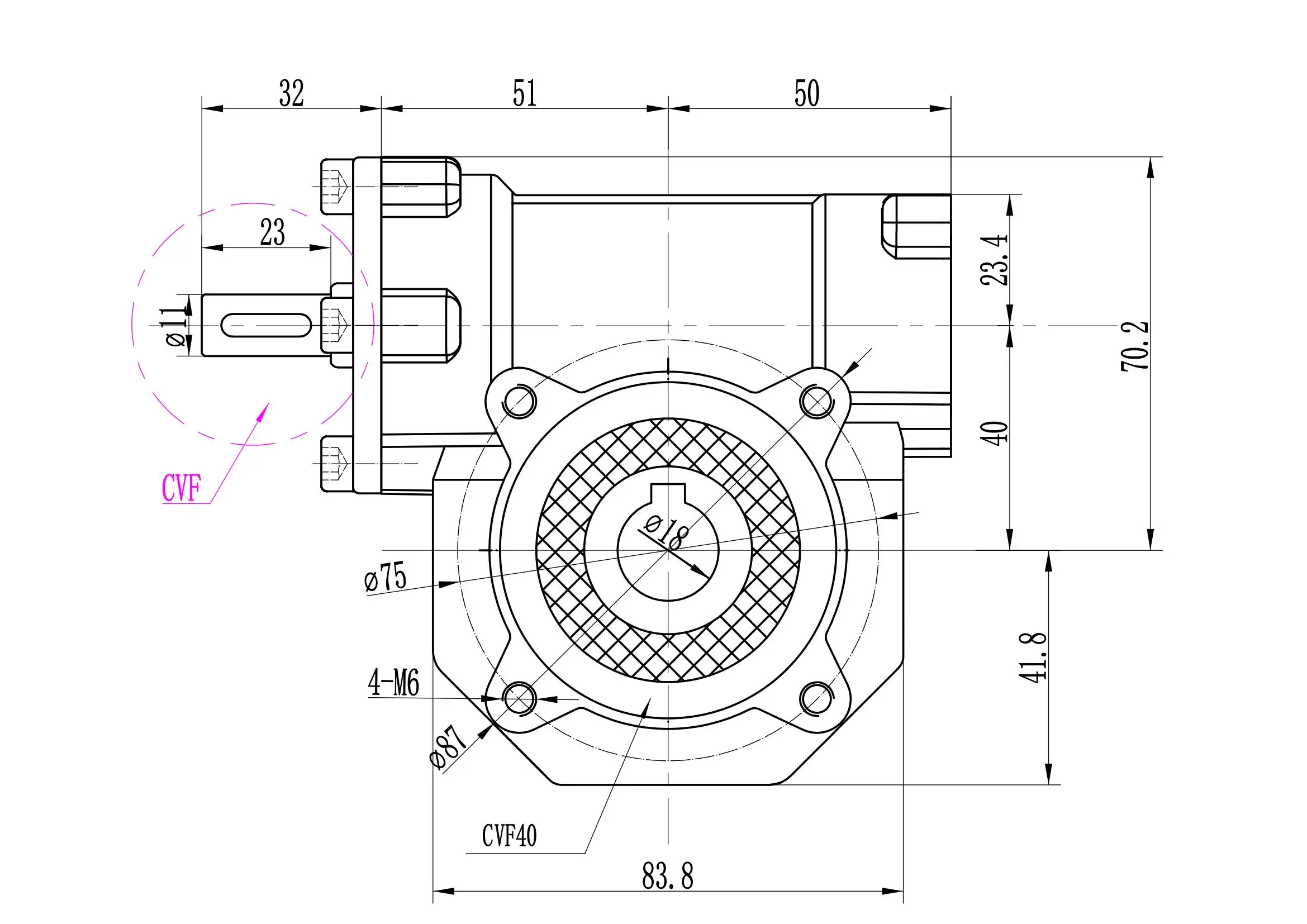 CYVF40-vs Input 9/11/14mm Output 18Worm Gear Speed Reducer for More applications