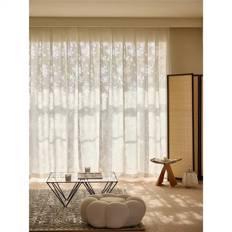 

French light luxury curtains 2024 new gauze curtains bedroom living room light-transmitting and impermeable window screens high-