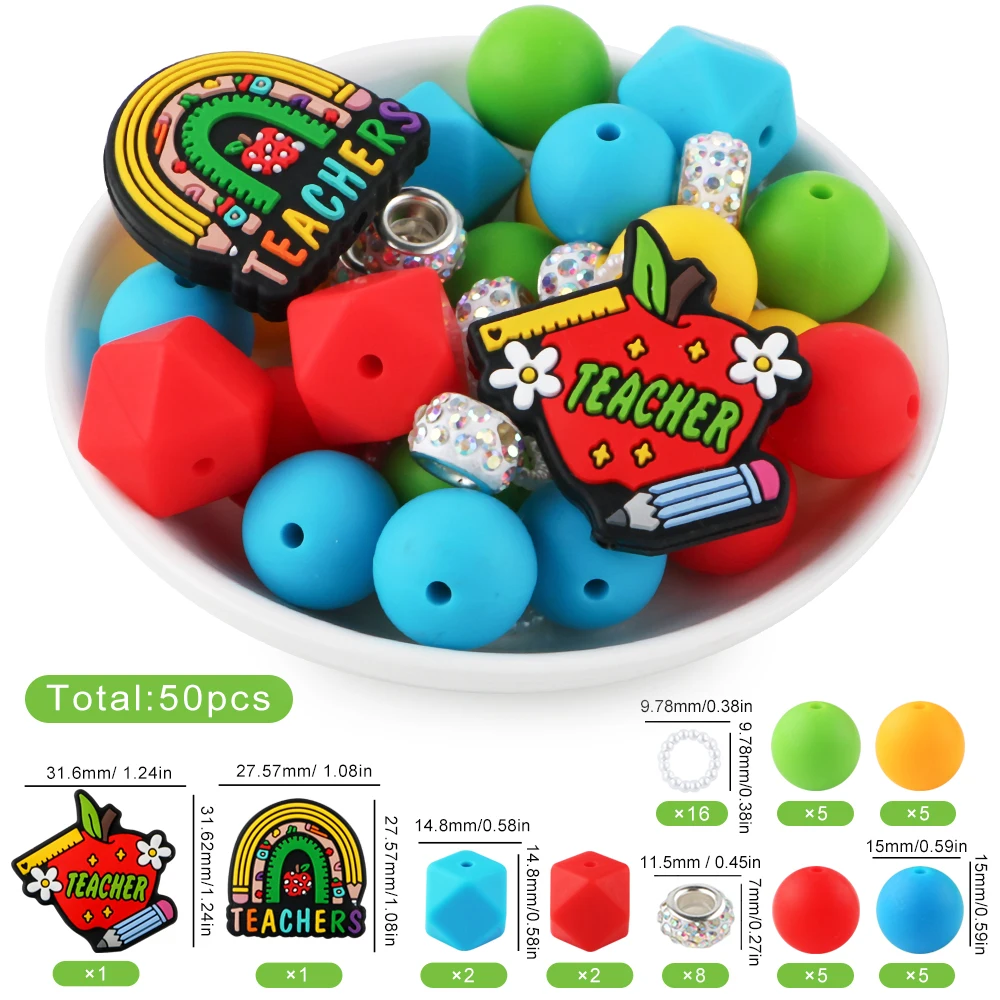 Silicone Focal Beads Teacher Series Silicone Beads Set DIY Beadable Pen Bracelet Necklace For Jewelry Handmade Accessories
