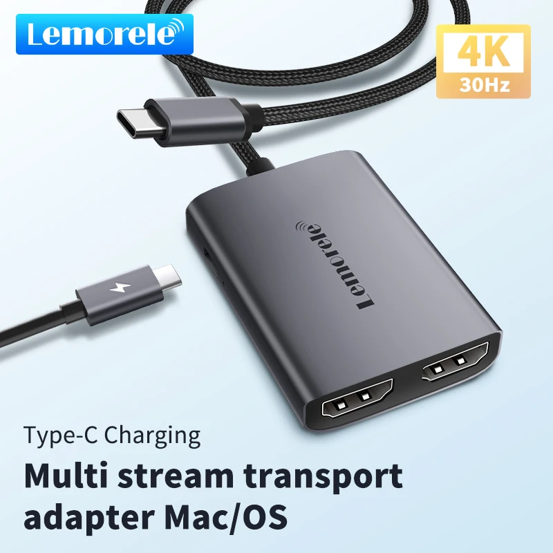 Lemorele HD30 USB C HUB für MacBook 4K MST Dockingstation Triple Display USB-C/A auf 2x HDMI Aluminiumgehäuse geflochtenes Kabel