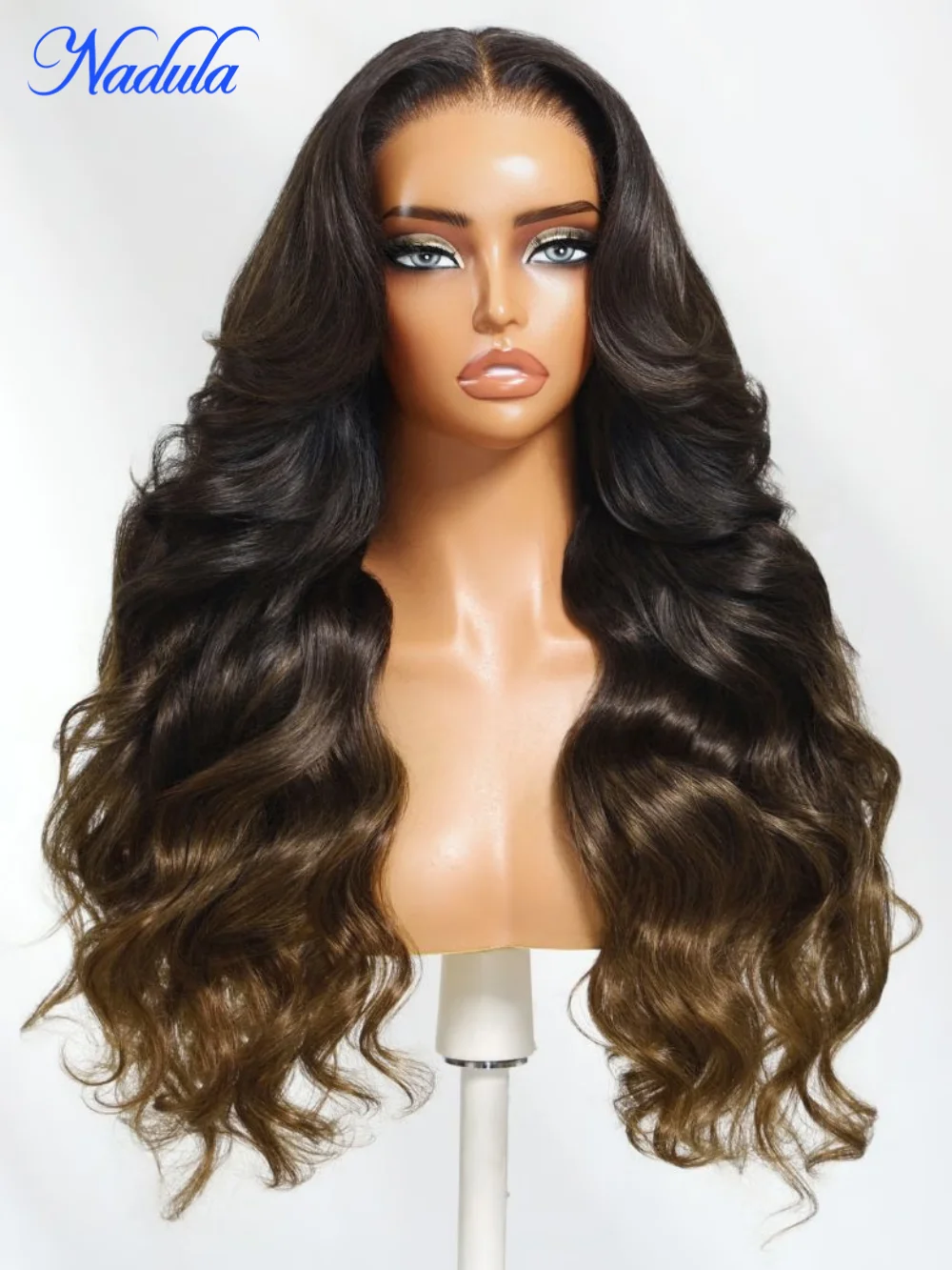 Nadula 13x4 Pre-everything Lace Frontal Chestnut Brown Ombre Loose Wave Drawstring Wig with Face Framing Layers Human Hair Wigs