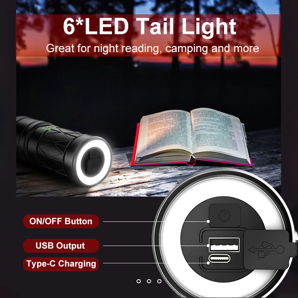 Super Long Distance Shot LED Spotlight Flashlight 9000mAh Type-C USB Rechargeable Powerful 1000000LM LED Flashlight for  Camping