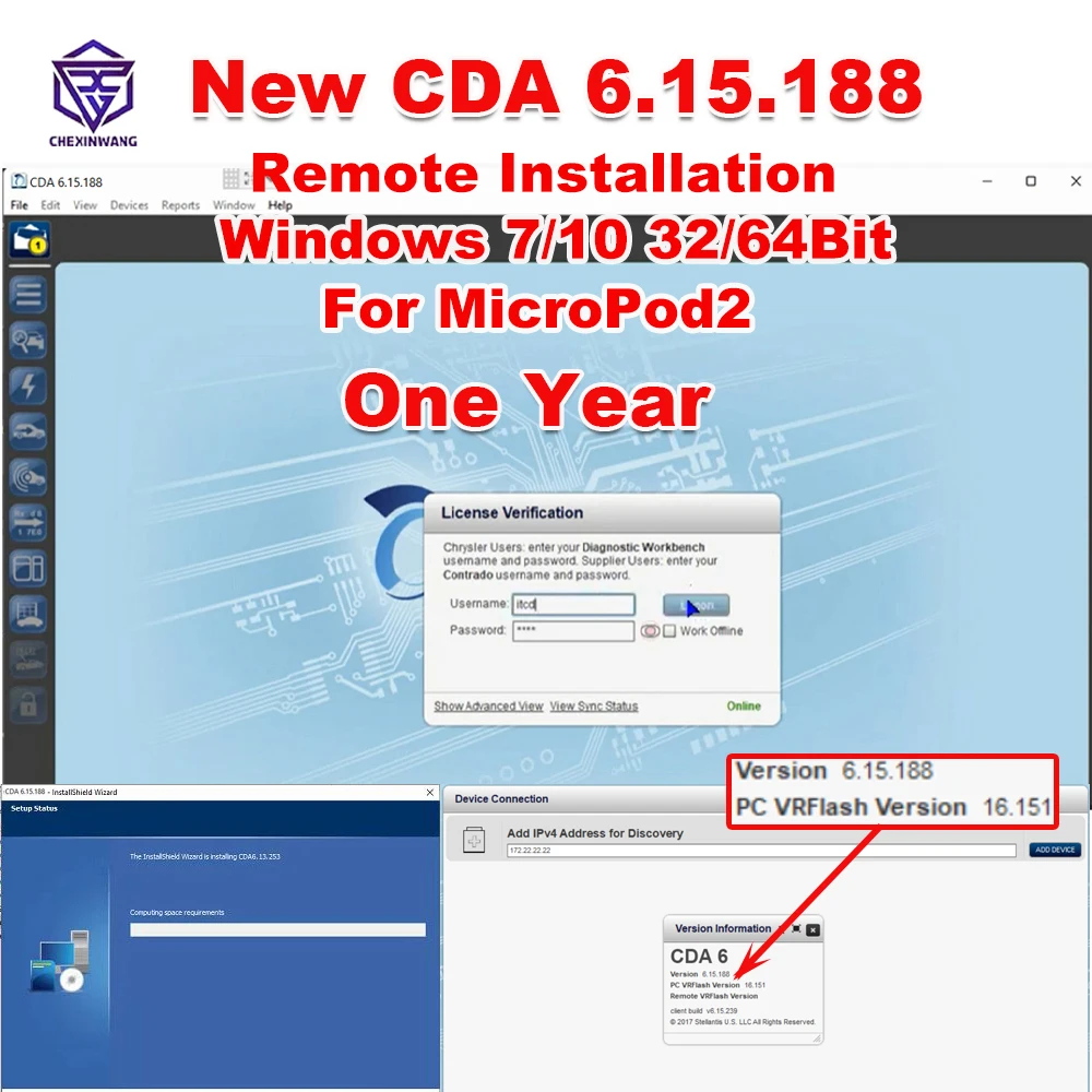 Software de ingeniería CDA 6.15.188 CDA6, funciona con MicroPod 2 para DODGE/CHRYSLER /JEEP, edición VIN, descargador FLASH, nuevo