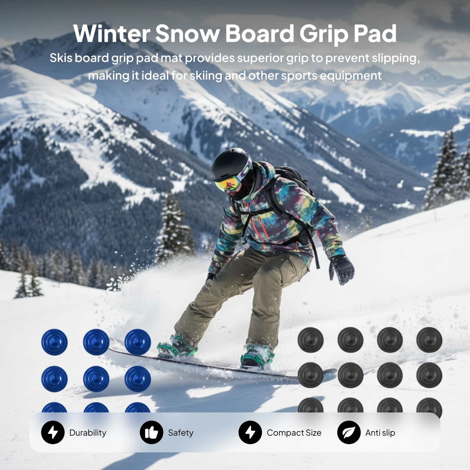 

9x Snowboard Stomp Pad Snowboarding Stomp Mat Practical Anti Slip Snowboarding Grip Pad for Single Double Board Men Women