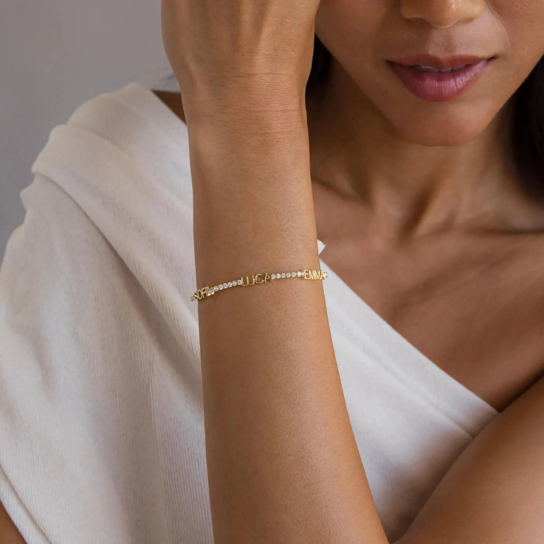 

Custom Multi Name Bracelet Diamond Chain 18K Gold Plated Stainless Steel Personalized Jewelry Lucky Gift for Women Christmas