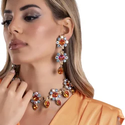 Stonefans Wedding Jewelry Set Bride Luxury Neckalce Dubai Nigerian   Costume Bridal Necklace Earrings Set for Women Decoration