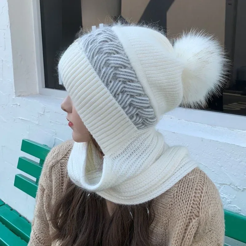 AliExpress 8PCS Hat Scarf All-in-one Female Winter Warm Rabbit Hair Knitted Cap Cycling Ear Protection Padded