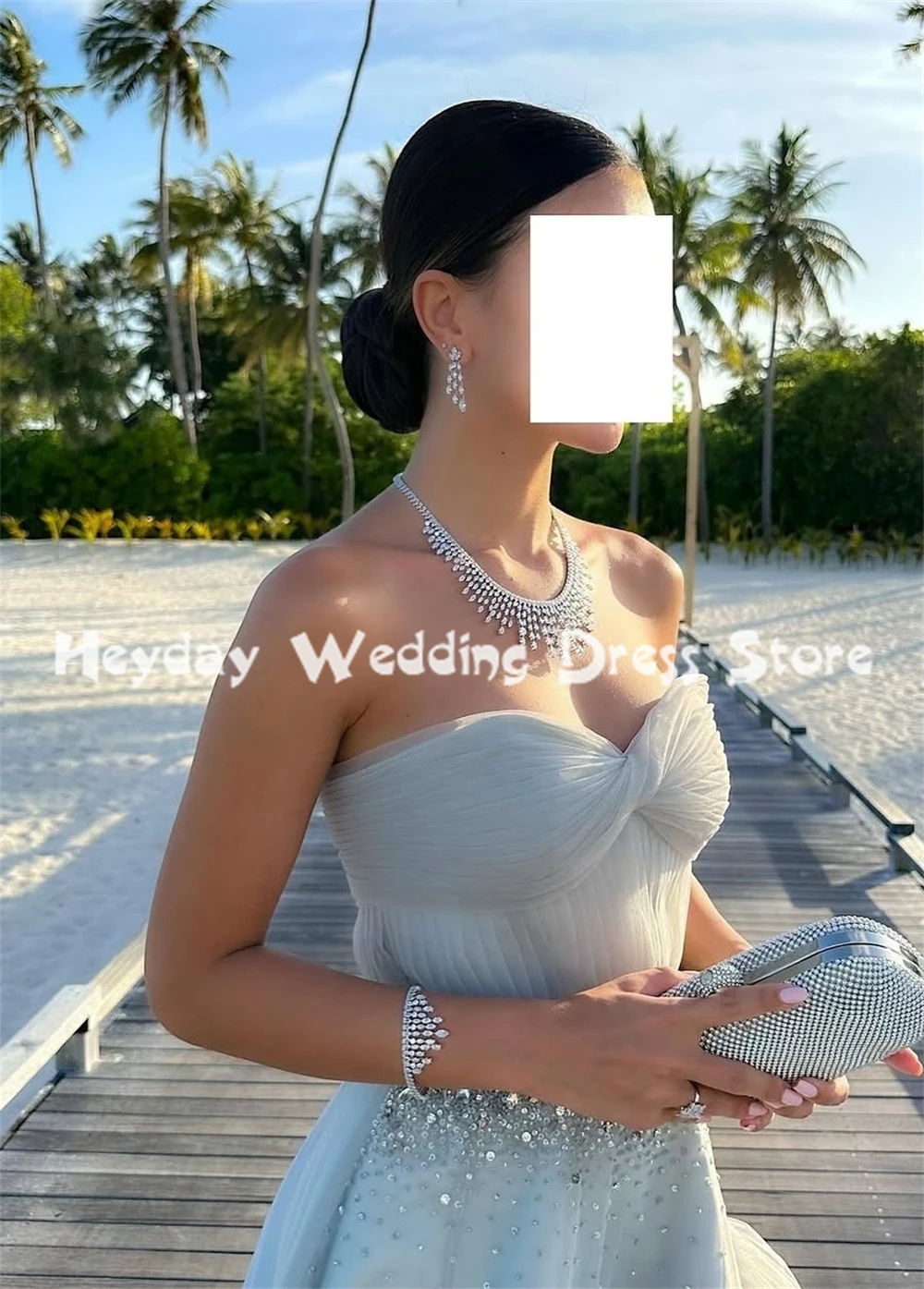 Heyday femmes plis chérie perlée une ligne robes de soirée à plusieurs niveaux avec sans manches longueur au sol robes élégantes formelles 2025