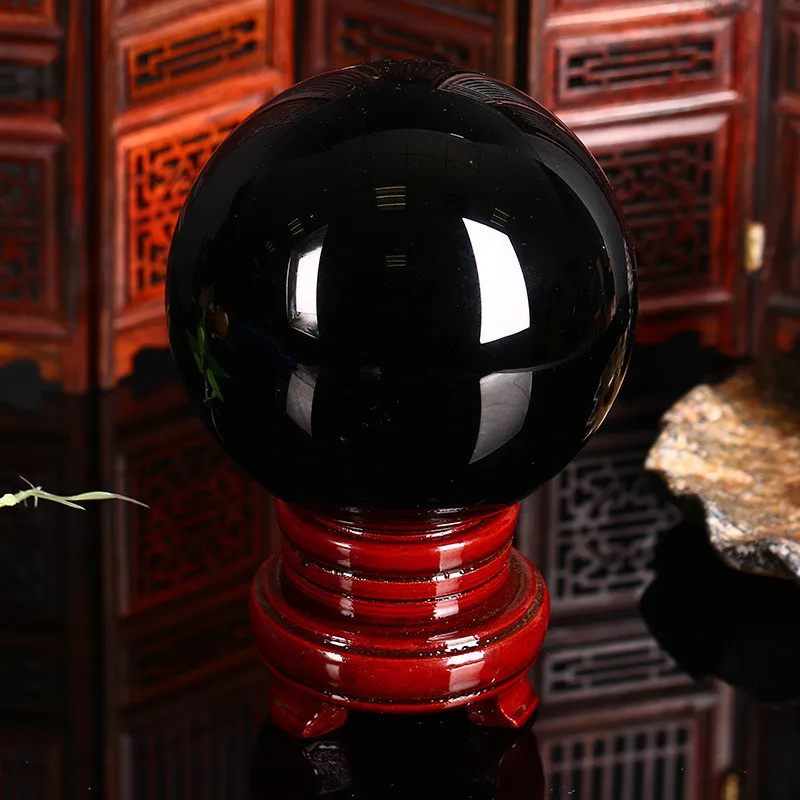 4cm-20cm +Stand Natural Black Obsidian Sphere Large Crystal Ball Healing Stone+pedestal 1pc