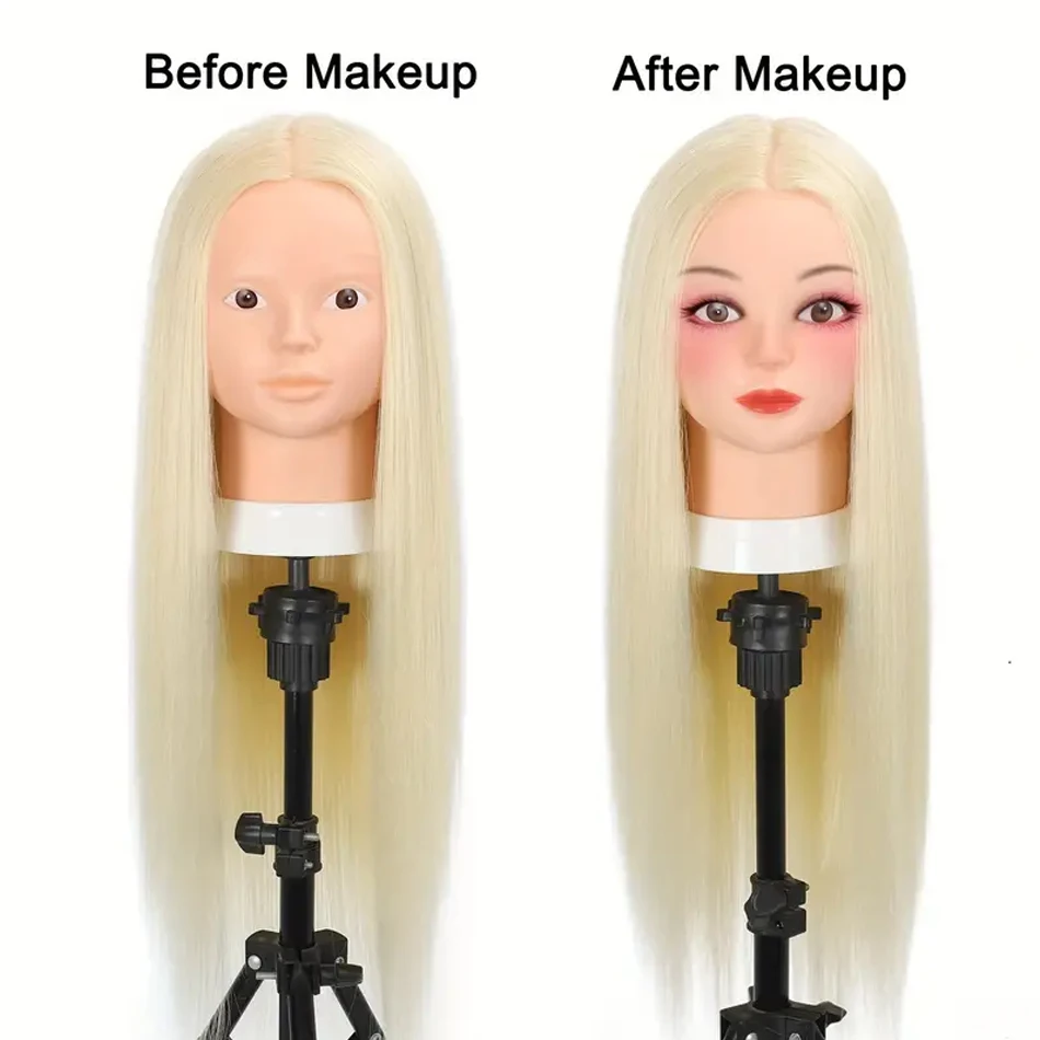Unisex-Adult Mannequin Head with 80% Real Human Hair #613 Blonde Hair Cosmetology Manikin Head For DIY Makeup and Hair Styling