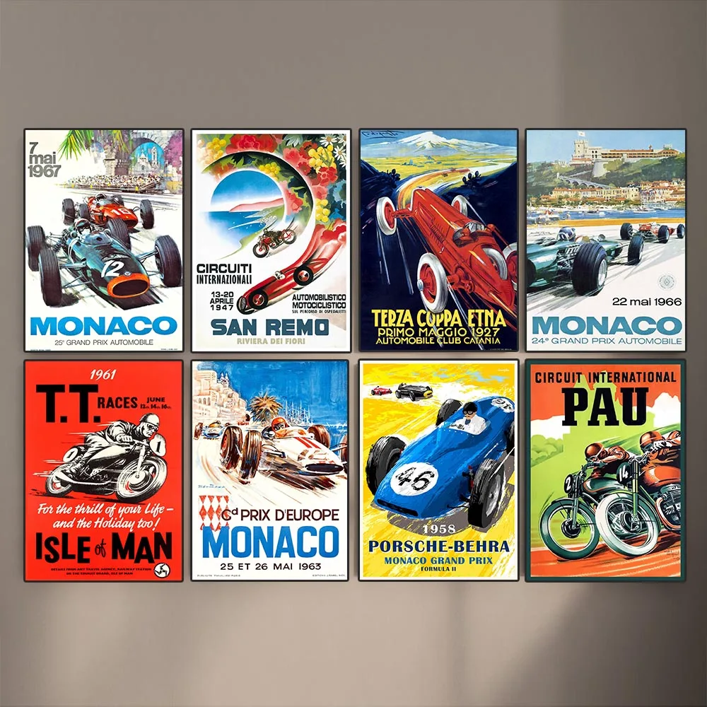 Vintage Auto Racing Posters And Prints Retro Auto Racing Canvas Painting Auto Sport Home Decor Paintings For Living Room