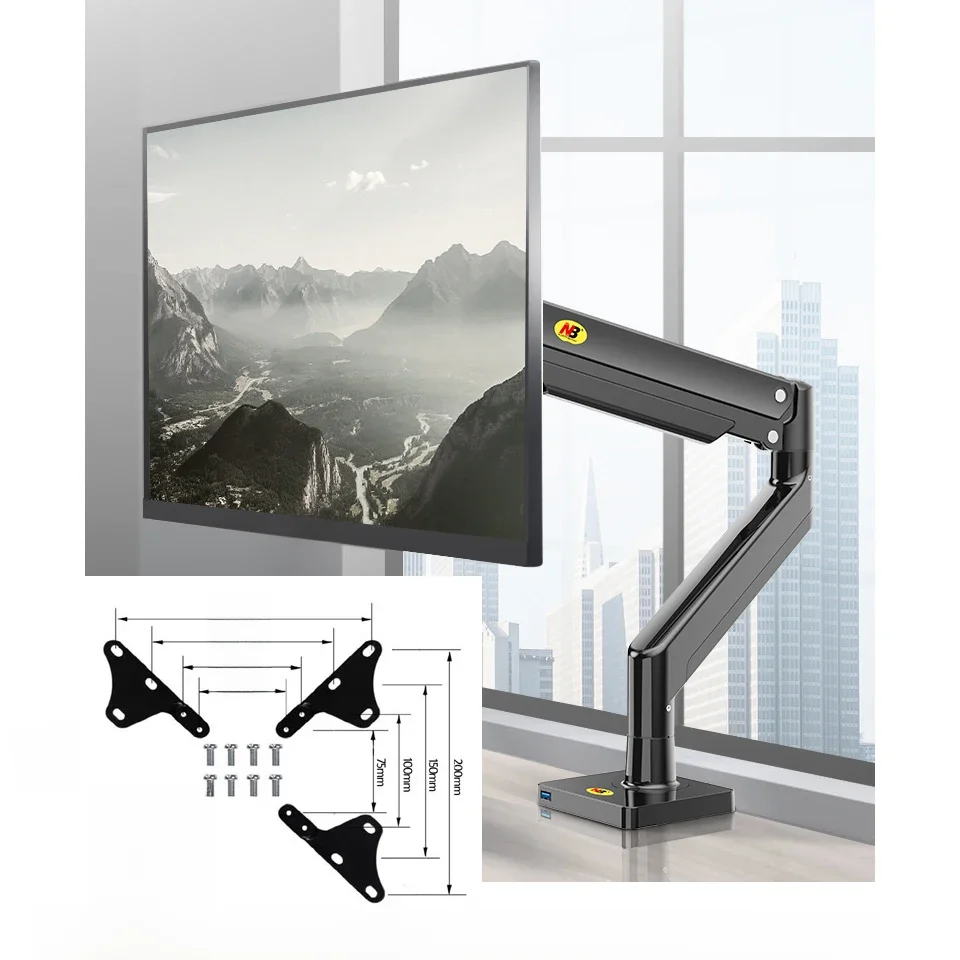 Uchwyt biurkowy do monitora NB G40 22-40 cali, ramię gazowe, obrotowy o 360 stopni, udźwig 3-15 kg, z portem USB 3.0, mocowanie na zacisk lub przelotkę. — zdjęcie produktu 7