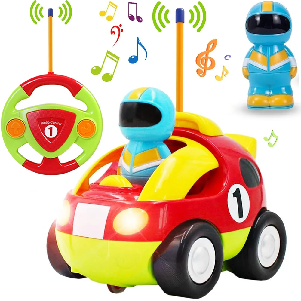 TOPLIVING Remote Control Cars for 1, 2, 3-Year-Olds – Cartoon RC Police and Race Car Toy with Music and Sound, Ideal Stocking Stuffer for Toddlers