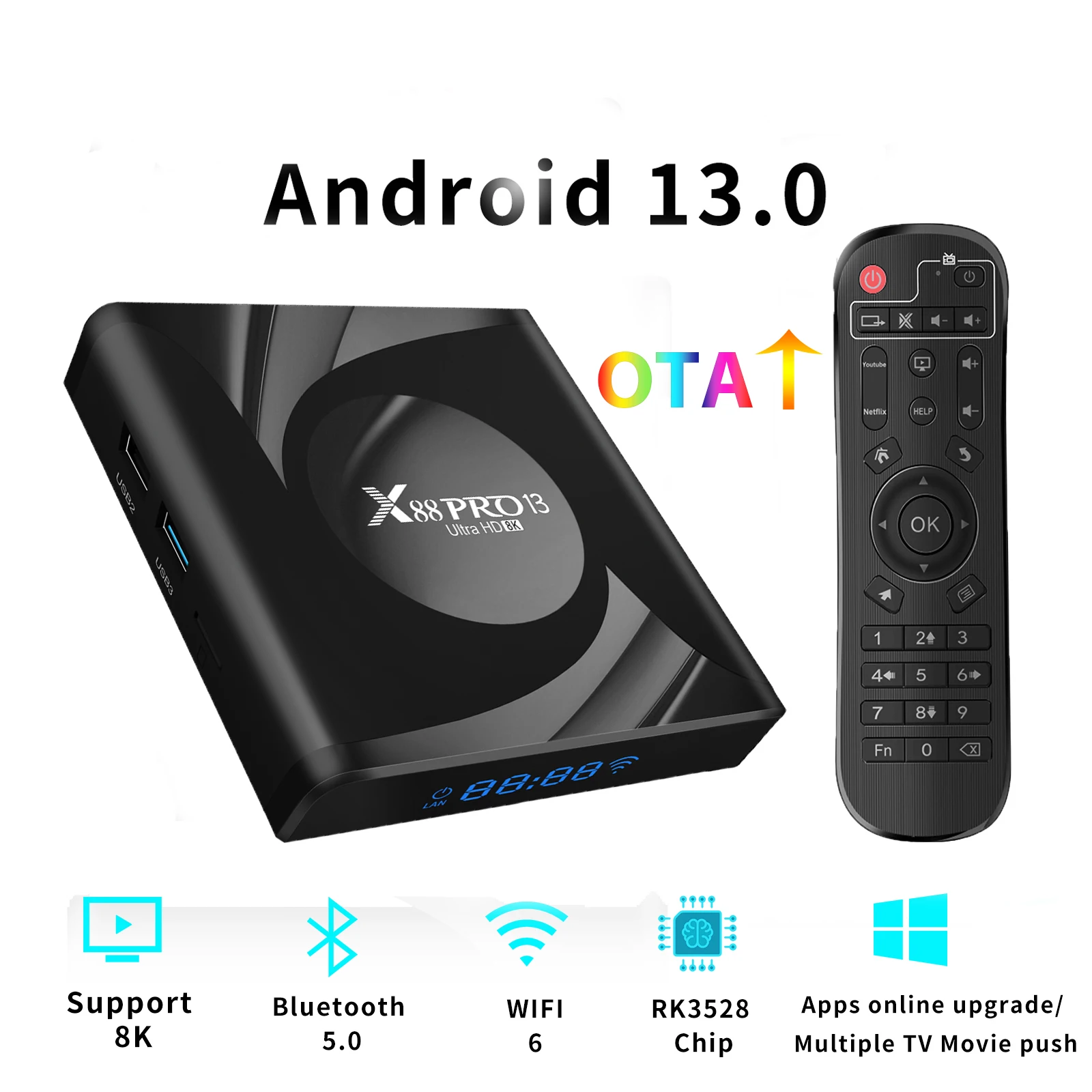 Android 13 Smart TV Box WIFI 6 BT 5.0 RK3528 TV Box 8K HD Set Top Box4GB 32GB 64GB مشغل الوسائط الذكية