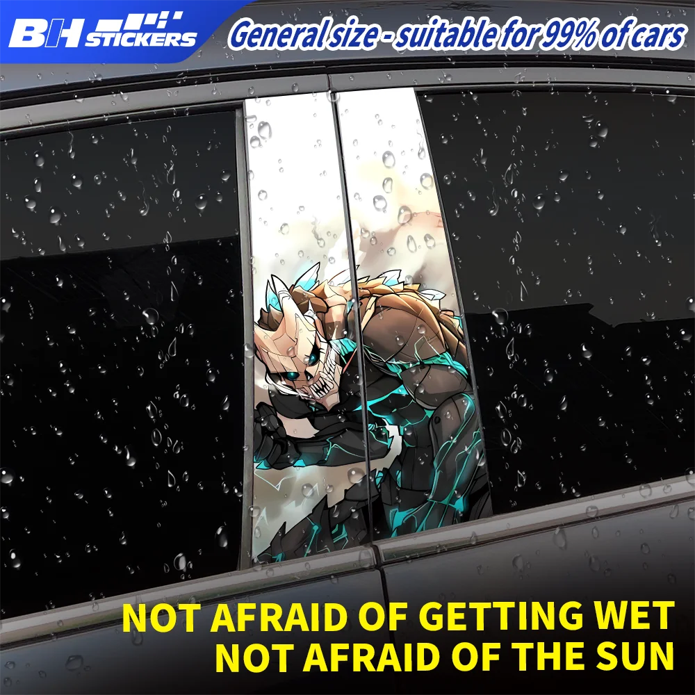 Anime Fighter Car B Pillar Stickers Vinyl Anime Monster Decals Waterproof Glowing Blue Energy Auto Exterior Decor Accessories view 5