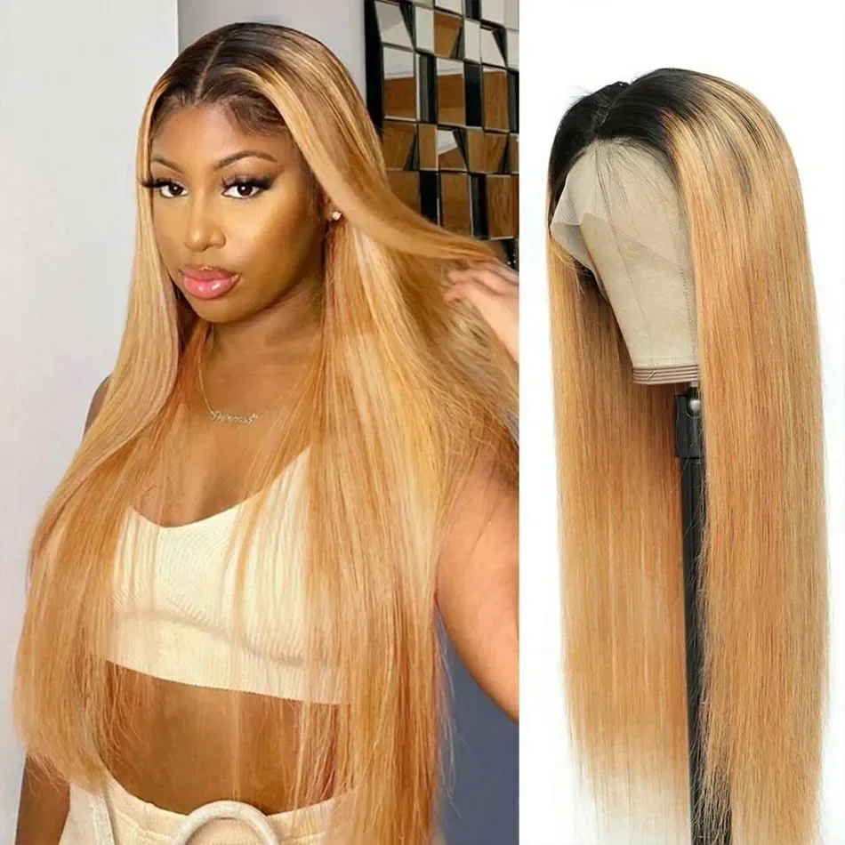 Full Lace Frontal Wigs Human Hair Wigs For Black Women Bleached Straight 1B27 1B/613 Ombre Colored Lace Front Wigs Pre Plucked