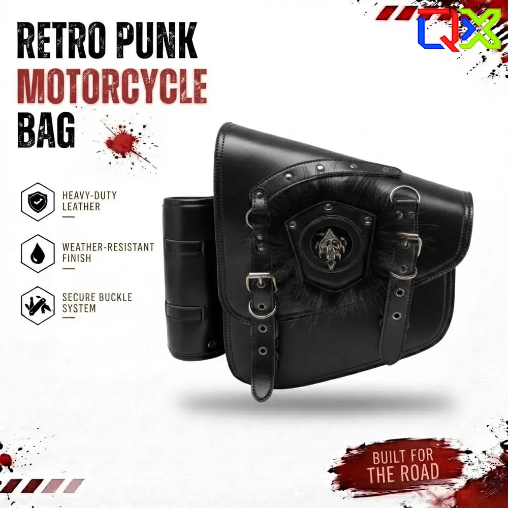 QX Retro Punk Motorcycle Side Bag PU Leather Cruiser Retro Chopper Tool Storage Pouch Universal Harley Side Saddle Bag