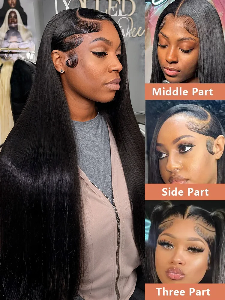 Mossily 30 42 Inch 13x6 HD Lace Front Human Hair Wigs Bone Straight Black Wig 5x5 Lace Closure Glueless Preplucked Remy Raw 250% image 2