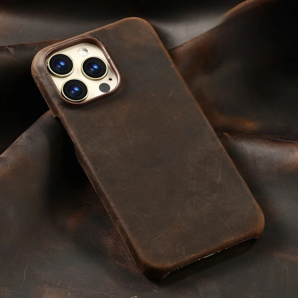 Etui Magsafe do iPhone 17 Air 16 15 18 Pro Max Retro Luksusowe z pełnoziarnistej skóry bydlęcej, prawdziwej olejowanej skóry PULL-UP, magnetyczne etui. — zdjęcie produktu 7